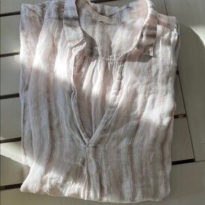 CP Shades Linen Striped Tunic Top With Pockets Medium